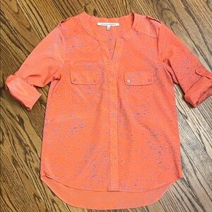 Collective Concepts Vibrant Orange and Blue Blouse